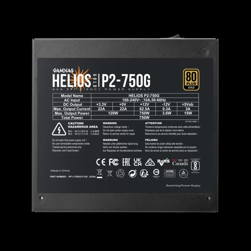 ספק כוח Gamdias HELIOS P2-750G מודולרי חלקי 80 Plus Gold 12V:750W ATX12V v3.1 ספק כוח Gamdias HELIOS P2-750G מודולרי חלקי 80 Plus Gold 12V:750W ATX12V v3.1