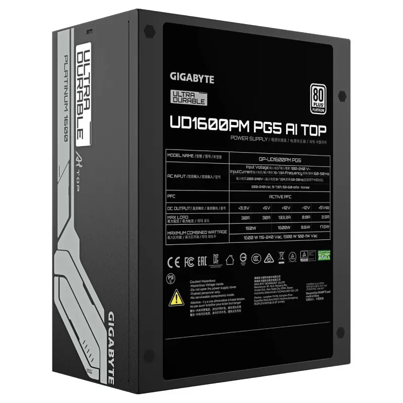Power Supply Gigabyte UD1600PM PG5 AI TOP 80 Plus Moddular GP-UD1600PM-PG5 80 Plus Platinum 1600W - official importer