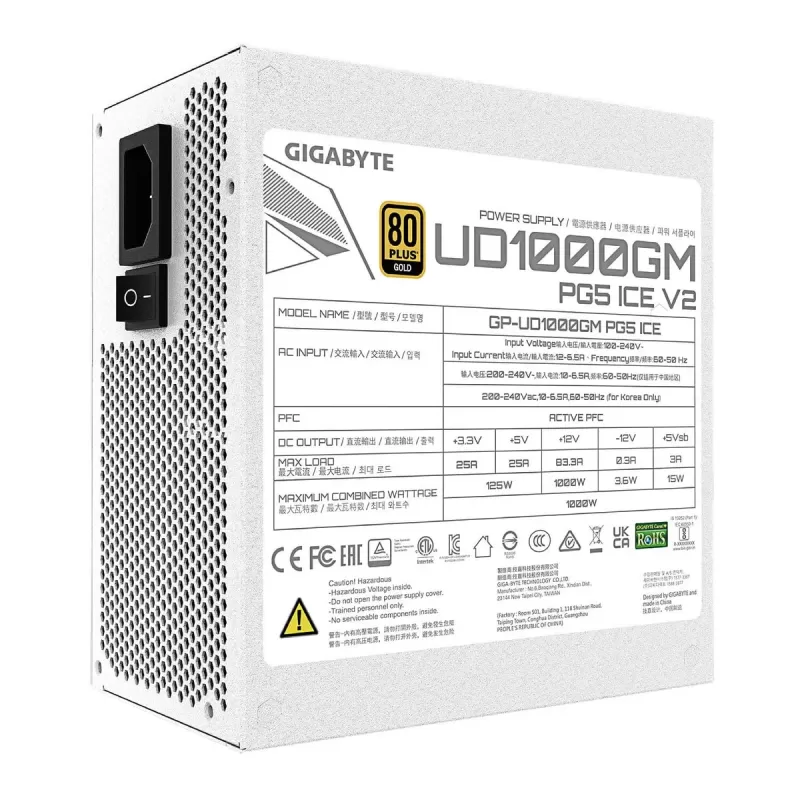 ספק כוח Gigabyte UD1000GM PG5 V2 ICE GP-UD1000GM-PG5-V2-ICE 80 Plus Gold 1000W ספק כוח Gigabyte UD1000GM PG5 V2 ICE GP-UD1000GM-PG5-V2-ICE 80 Plus Gold 1000W
