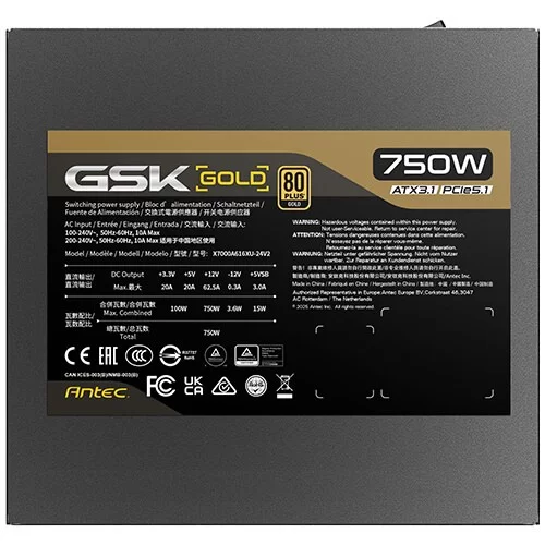 Power Supply Antec GSK750 V2 black 0-761345-20142-1 Full Modular 80 Plus Gold 12V:750W