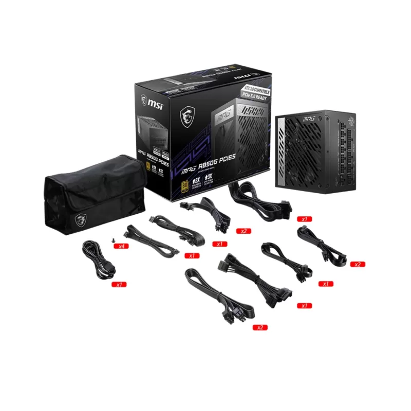 Power Supply MSI MPG A850G PCIE5 Full Modular 80 Plus Gold 12V:850W Power Supply MSI MPG A850G PCIE5 Full Modular 80 Plus Gold 12V:850W