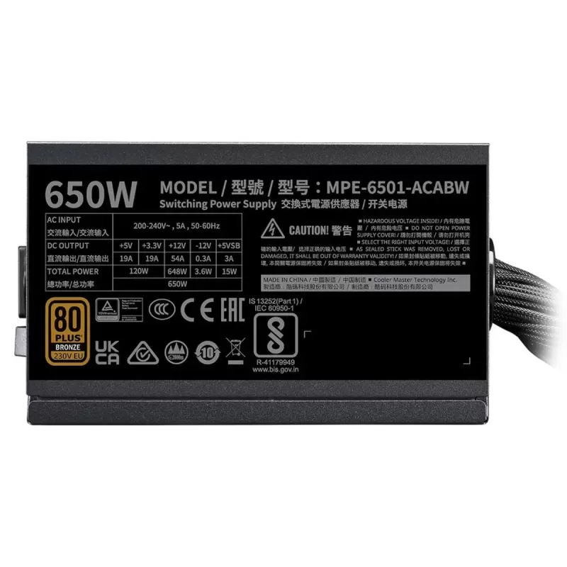 ספק כוח Cooler Master 650W MWE V3 230V (ATX 3.1) Bronze MPE-6501-ACABW-3B 80 Plus Bronze ספק כוח Cooler Master 650W MWE V3 230V (ATX 3.1) Bronze MPE-6501-ACABW-3B 80 Plus Bronze