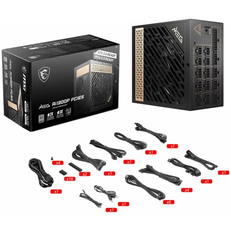 Power Supply MSI MEG Ai1300P PCIE5 Full Modular 80 Plus Platinum 1300W