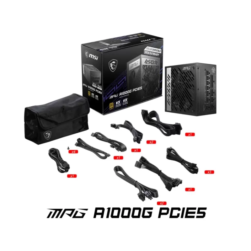 Power Supply MSI MPG A1000G PCIE5 Full Modular 80 Plus Gold 12V:1000W