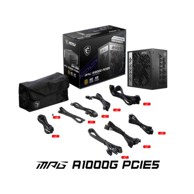 Power Supply MSI MPG A1000G PCIE5 מודולרי מלא 80 Plus Gold 12V:1000W Power Supply MSI MPG A1000G PCIE5 מודולרי מלא 80 Plus Gold 12V:1000W