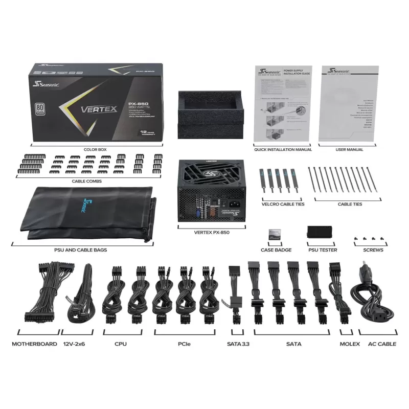 ספק כוח Seasonic Vertex PX-850 ATX 12851PXAFS 80 Plus Platinum 850W