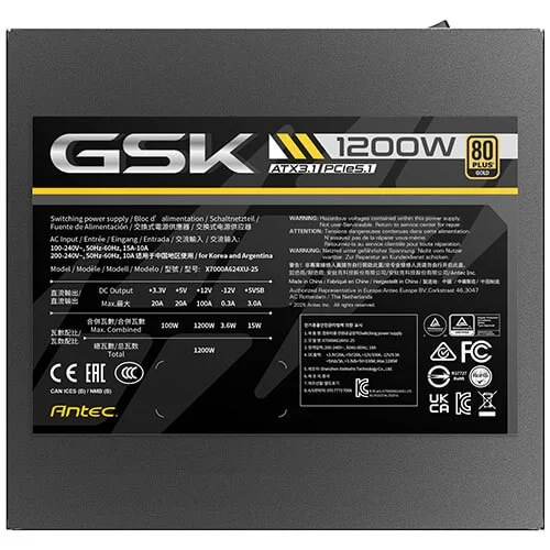 ספק כוח Antec GSK1200 ATX3.1 שחור 0-761345-20198-8 Full Modular 80 Plus Gold 12V:1200W