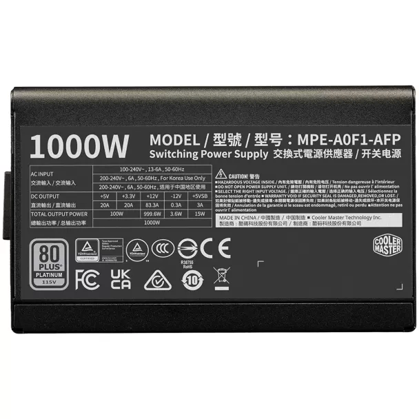 Power Supply Cooler Master Elite Platinum 1000W ATX 3.1 MPE-A0F1-AFP-C3B0CEU Full Modular 80 Plus Platinum