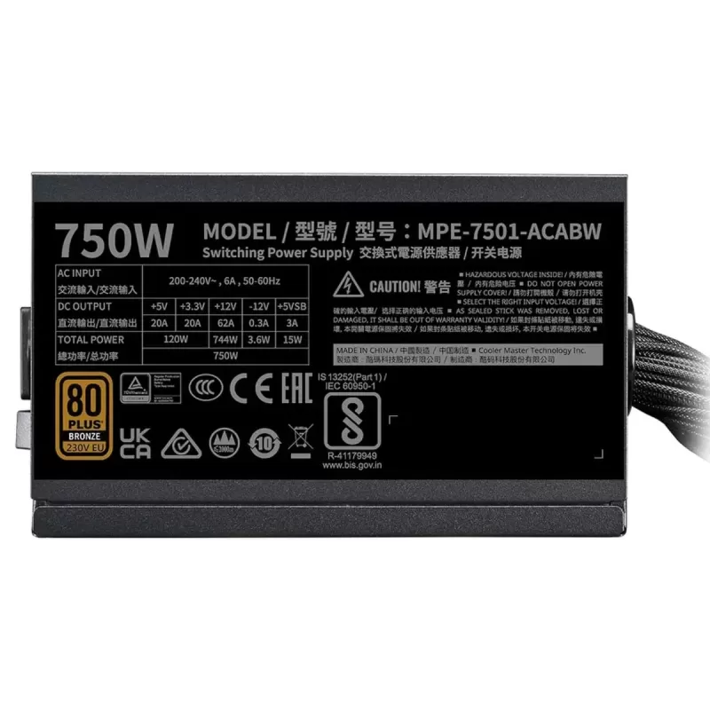 Блок Питания Cooler Master 750W MWE V3 230V (ATX 3.1) Bronze MPE-7501-ACABW-3B 80 Plus Bronze