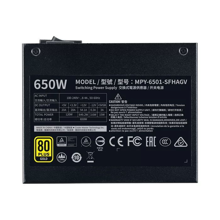Power Supply Cooler Master V650 SFX MPY-6501-SFHAGV Full Modular 80 Plus Gold 650W 12V:649.2W Power Supply Cooler Master V650 SFX MPY-6501-SFHAGV Full Modular 80 Plus Gold 650W 12V:649.2W