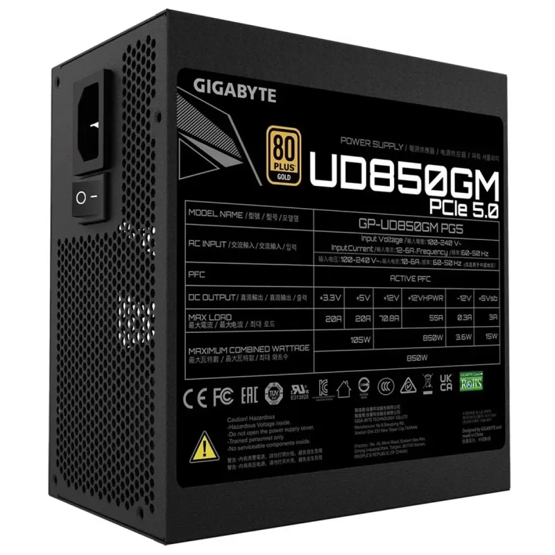 Power Supply Gigabyte UD850GM PG5 GP-UD850GM-PG5 Full Modular 80 Plus Gold 850W - official importer