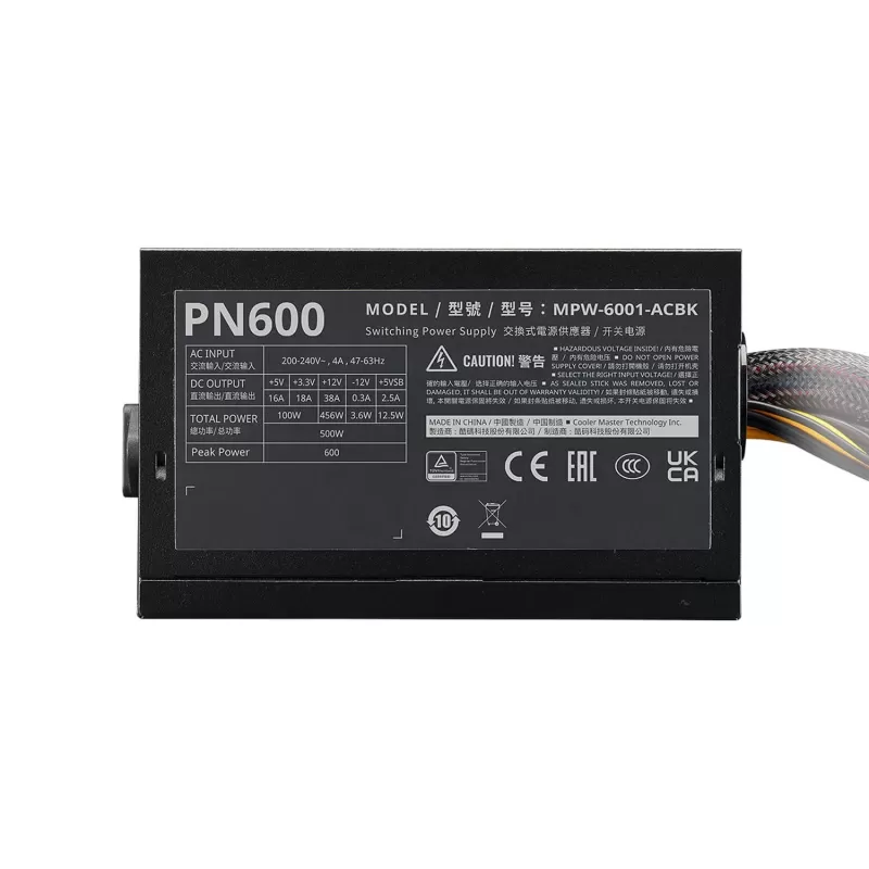 ספק כוח Cooler Master ELITE NEX PN600 230V Peak MPW-6001-ACBK-PWO לא מודולרי ללא 600W ספק כוח Cooler Master ELITE NEX PN600 230V Peak MPW-6001-ACBK-PWO לא מודולרי ללא 600W