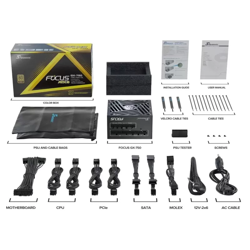 ספק כוח Seasonic Focus GX-750 ATX SRP-FGX751-A5A32SF 80 Plus Gold 750W