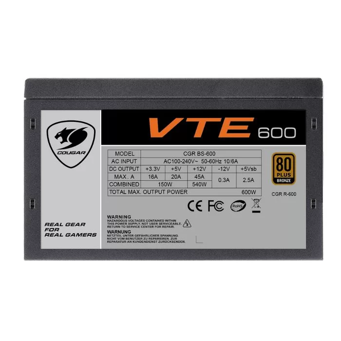 Power Supply COUGAR VTE600 CP-VTE600 Non modular 80 Plus Bronze 600W