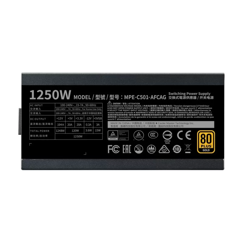 ספק כוח Cooler Master MWE GOLD 1250 - V2 MPE-C501-AFCAG-EU מודולרי מלא 80 Plus Gold 12V:1250W ATX