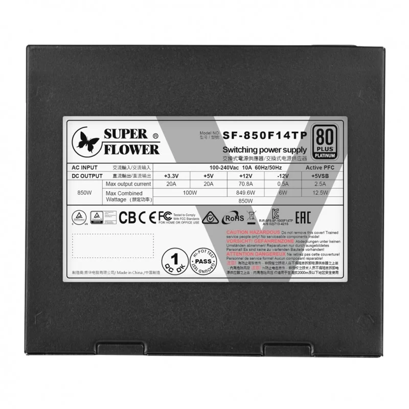 Power Supply Super Flower LEADEX V PLATINUM PRO SF-850F14TP-BK Full Modular 80 Plus Platinum 850W 12V:849.6W ATX PS/2 