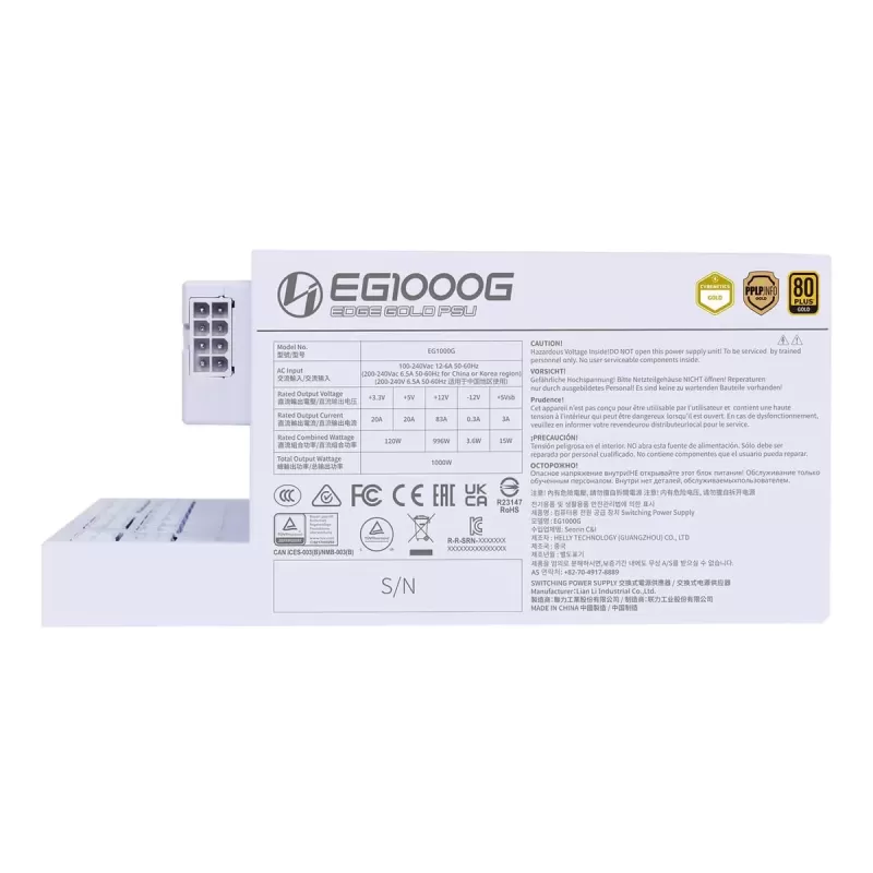 ספק כוח LIAN-LI EDGE 1000W Gold לבן EG1000G-W 80 Plus Gold