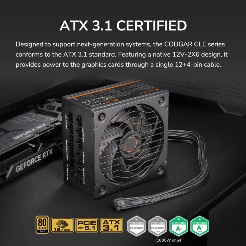 ספק כוח COUGAR GLE 1000 שחור 31GF100001P01 Full Modular 80 Plus Gold 12V:1000W