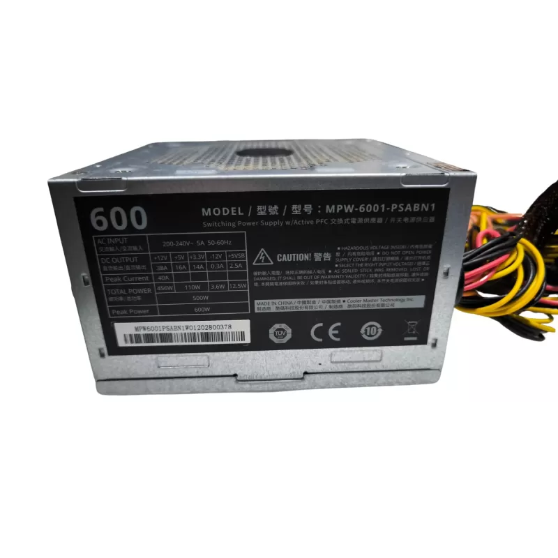 ספק כוח Cooler Master Elite V3 230V MPW-6001-PSABN1 לא מודולרי 80 Plus 600W 12V:456W מצב:משומש