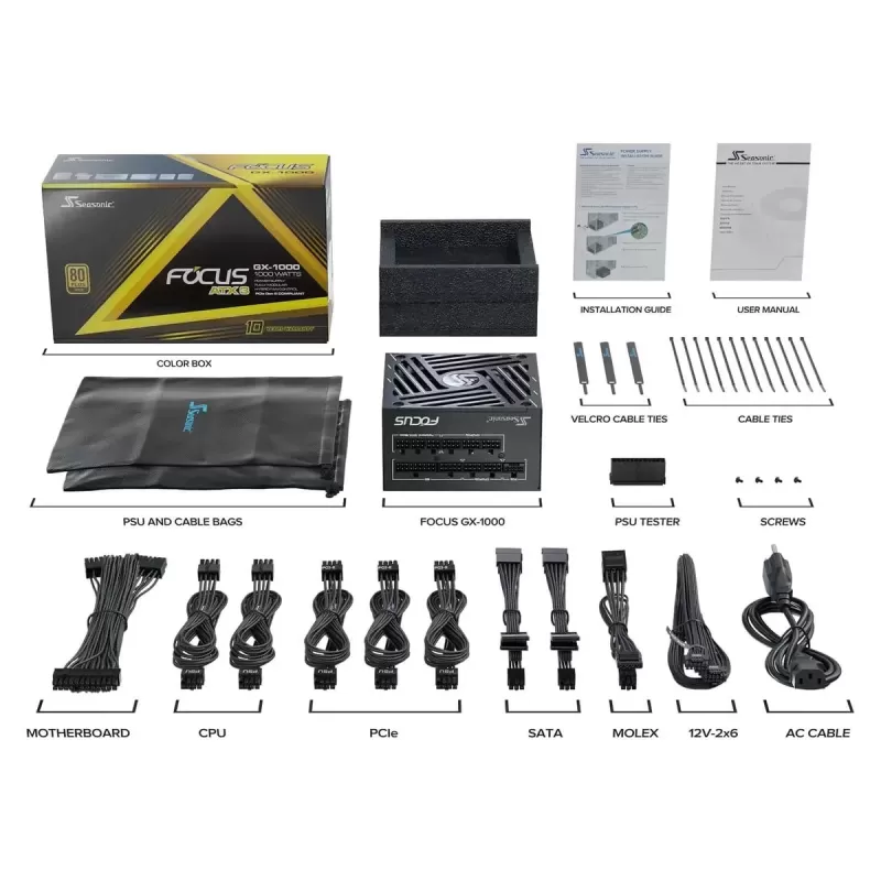 Power Supply Seasonic Focus GX-1000 ATX gold SRP-FGX102-A5A32SF 80 Plus Gold 1000W