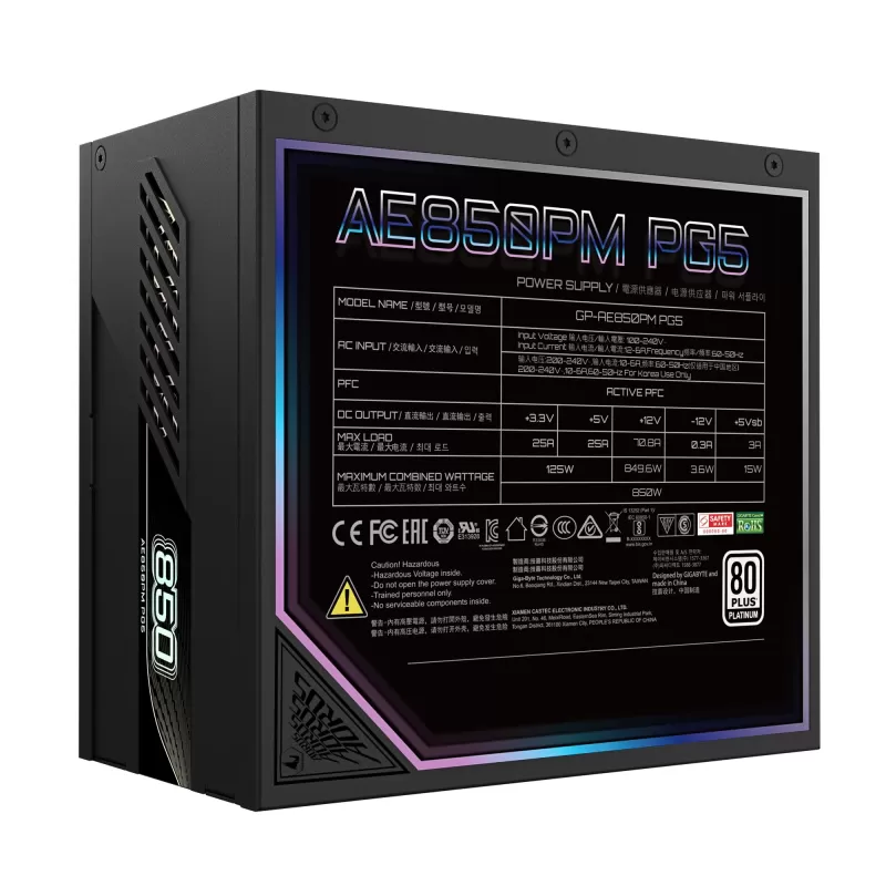 Блок Питания AORUS ELITE P850W 80 Plus Modular GP-AE850PM PG5 80 Plus Platinum