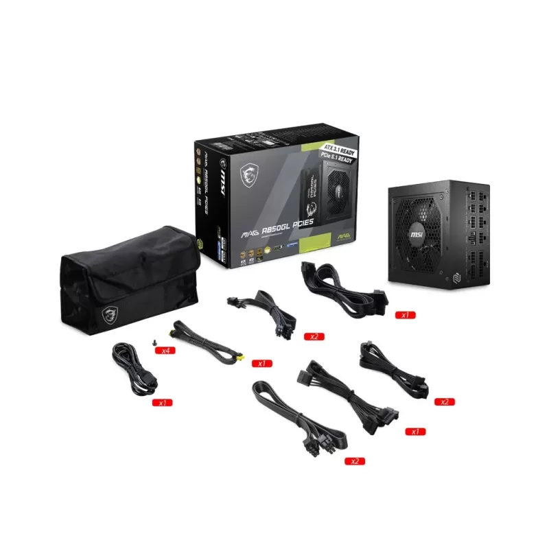 ספק כוח MSI A850GL PCIE5 מודולרי מלא 80 Plus Gold 850W 12V:846W ATX 3.1 ספק כוח MSI A850GL PCIE5 מודולרי מלא 80 Plus Gold 850W 12V:846W ATX 3.1