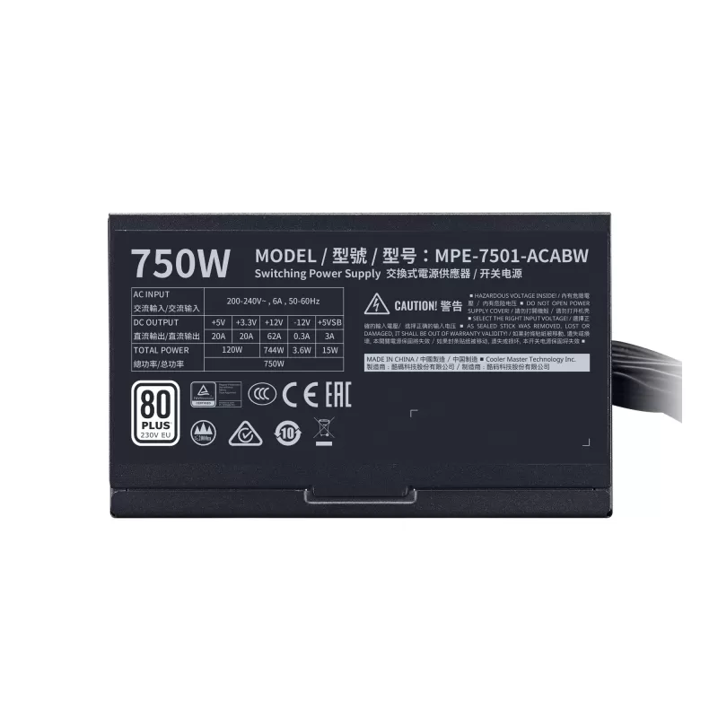 Power Supply Cooler Master MWE 750 WHITE 230V V2 MPE-7501-ACABW-EU Modular 80 Plus 750W 12V:744W