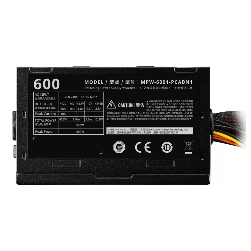 Power Supply Cooler Master ELITE P600 230V V3 MPW-6001-PCABN1 Modular without 500W 12V:456W