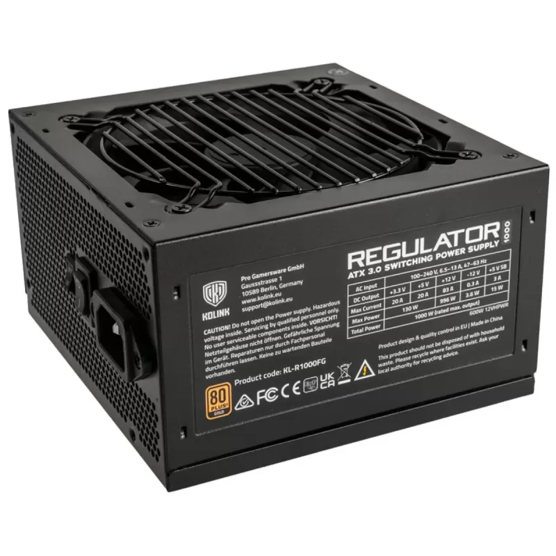 ספק כוח Kolink Regulator 1000W (ATX 3.0) 80 Plus Gold KL-R1000FG 80 Plus Gold ספק כוח Kolink Regulator 1000W (ATX 3.0) 80 Plus Gold KL-R1000FG 80 Plus Gold
