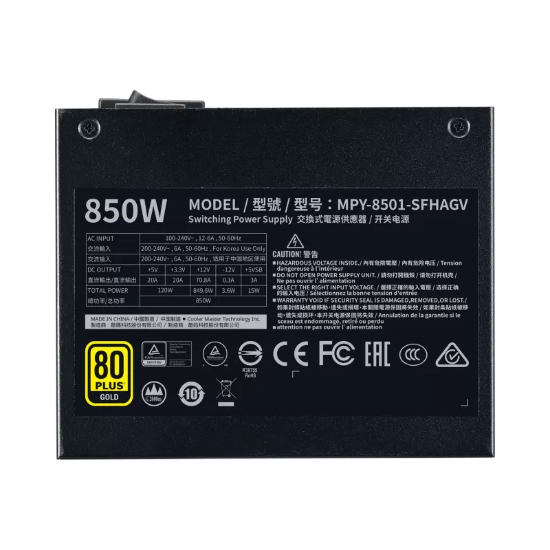 Power Supply Cooler Master V850 SFX MPY-8501-SFHAGV Full Modular 80 Plus Gold 850W 12V:849.6W Power Supply Cooler Master V850 SFX MPY-8501-SFHAGV Full Modular 80 Plus Gold 850W 12V:849.6W