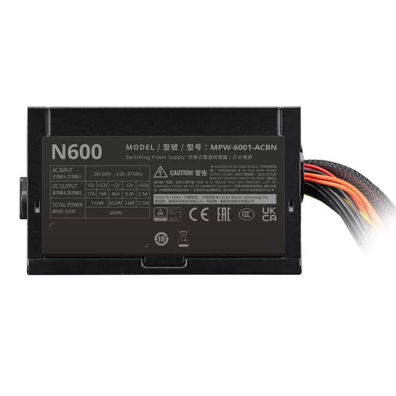 ספק כוח Cooler Master ELITE NEX 600 230V MPW-6001-ACBN-BWO לא מודולרי ללא 600W 12V:552W