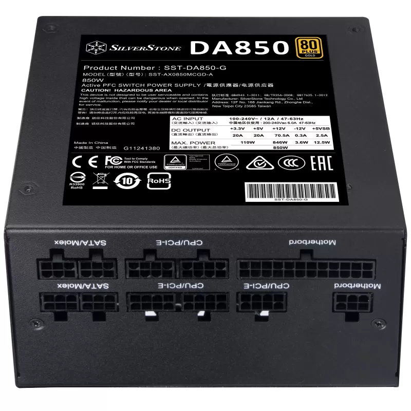 Power Supply SilverStone 850W DA850 80+ Gold SST-DA850-G Full Modular 80 Plus