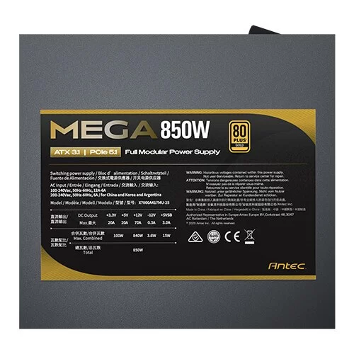 Power Supply Antec MEGA850 0-761345-20186-5 Full Modular 80 Plus Gold 12V:850W