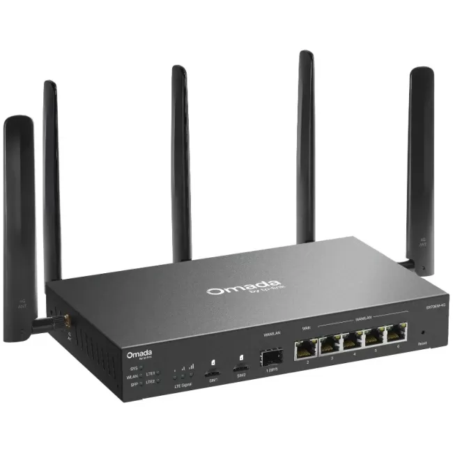 Сотовый маршрутизатор Omada ER706W-4G 4G+ Cat6 AX3000 Wi-Fi 6 ER706W-4G Цвет:чёрный