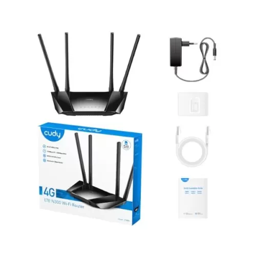 Беспроводной маршрутизатор с поддержкой SIM-карты (модем) CUDY 300 Mbps Wireless N 4G LTE Router, Model: LT400 LT400_EU-IL Цвет:чёрный