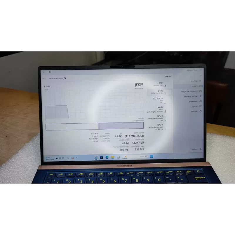 מחשב נייד מחודש Asus ZenBook 13 UX333FA Intel Core i5-8265U 13.3" FHD 100% 8GB SSD:256GB Windows 11 צבע כחול מלכותי