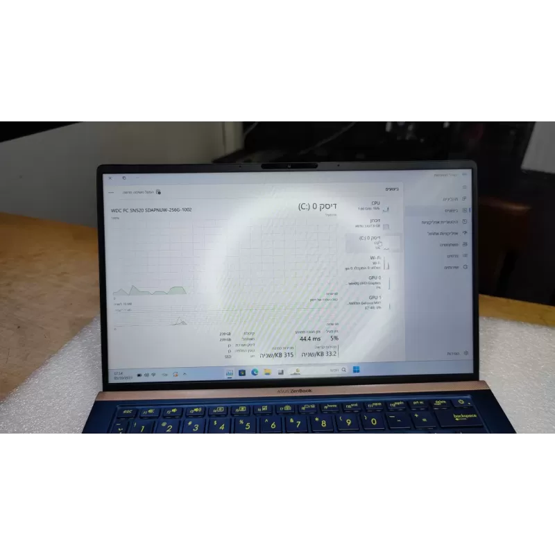 מחשב נייד מחודש Asus ZenBook 13 UX333FA Intel Core i5-8265U 13.3" FHD 100% 8GB SSD:256GB Windows 11 צבע כחול מלכותי