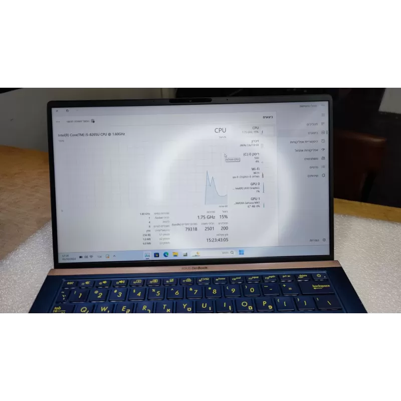 מחשב נייד מחודש Asus ZenBook 13 UX333FA Intel Core i5-8265U 13.3" FHD 100% 8GB SSD:256GB Windows 11 צבע כחול מלכותי