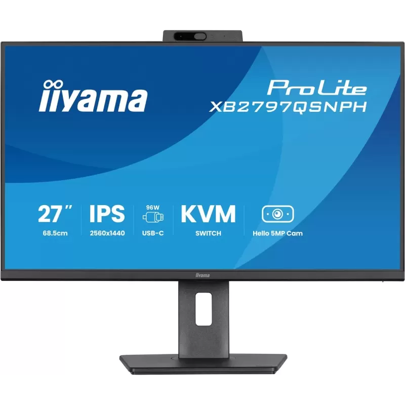 מסך מחשב IIYAMA 27" QHD 75Hz 1ms Webcam USB-C PD96W IPS Monitor XB2797QSNPH-B1
