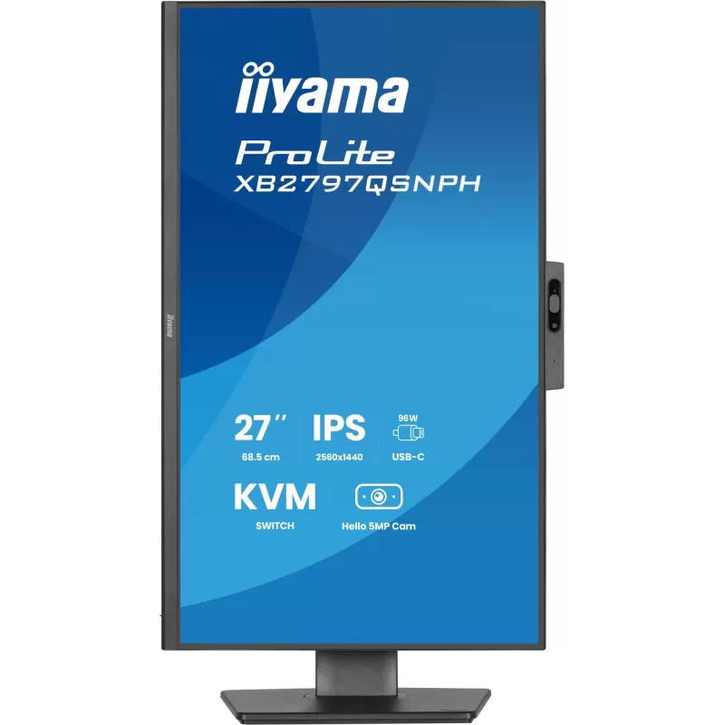 מסך מחשב IIYAMA 27" QHD 75Hz 1ms Webcam USB-C PD96W IPS Monitor XB2797QSNPH-B1