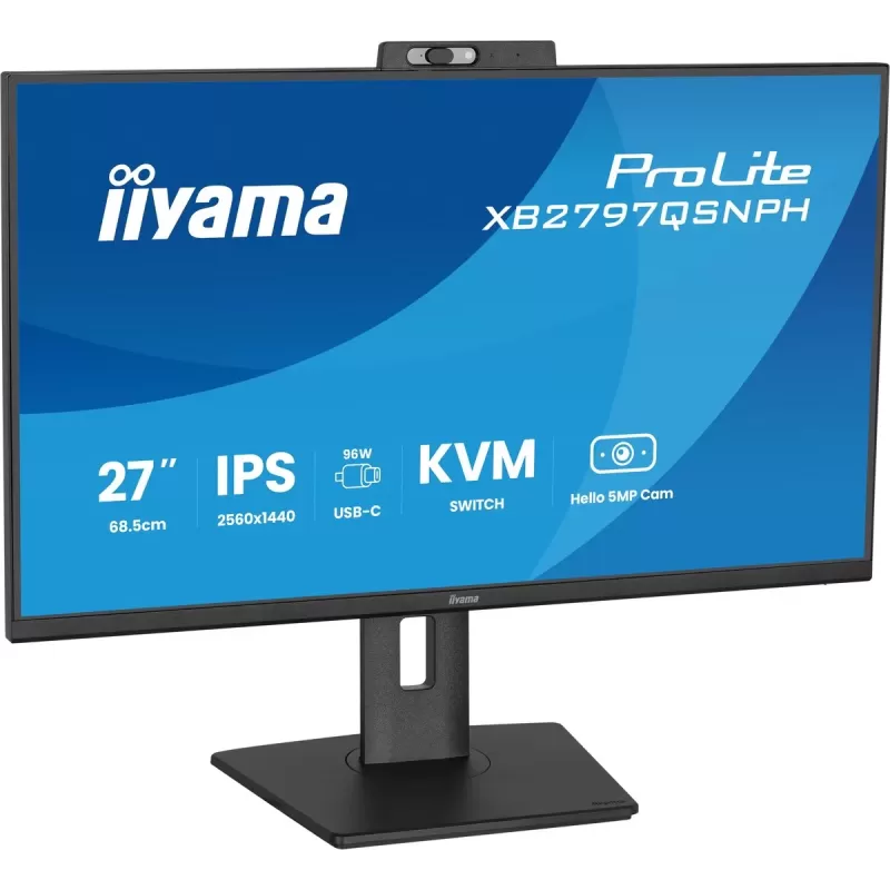 מסך מחשב IIYAMA 27" QHD 75Hz 1ms Webcam USB-C PD96W IPS Monitor XB2797QSNPH-B1