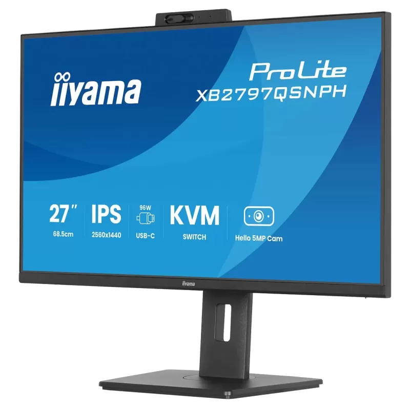 מסך מחשב IIYAMA 27" QHD 75Hz 1ms Webcam USB-C PD96W IPS Monitor XB2797QSNPH-B1