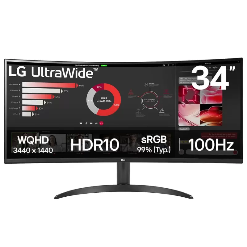 מסך מחשב LG 34" UltraWide VA QHD 100Hz 5ms 1800R 34WR50QK-B UWQHD צבע שחור - יבואן מקביל
