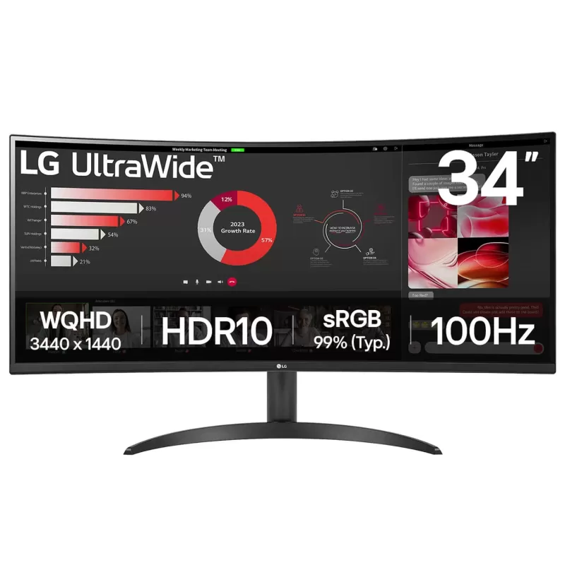 מסך מחשב LG 34" UltraWide VA QHD 100Hz 5ms 1800R 34WR50QK-B UWQHD צבע שחור - יבואן מקביל