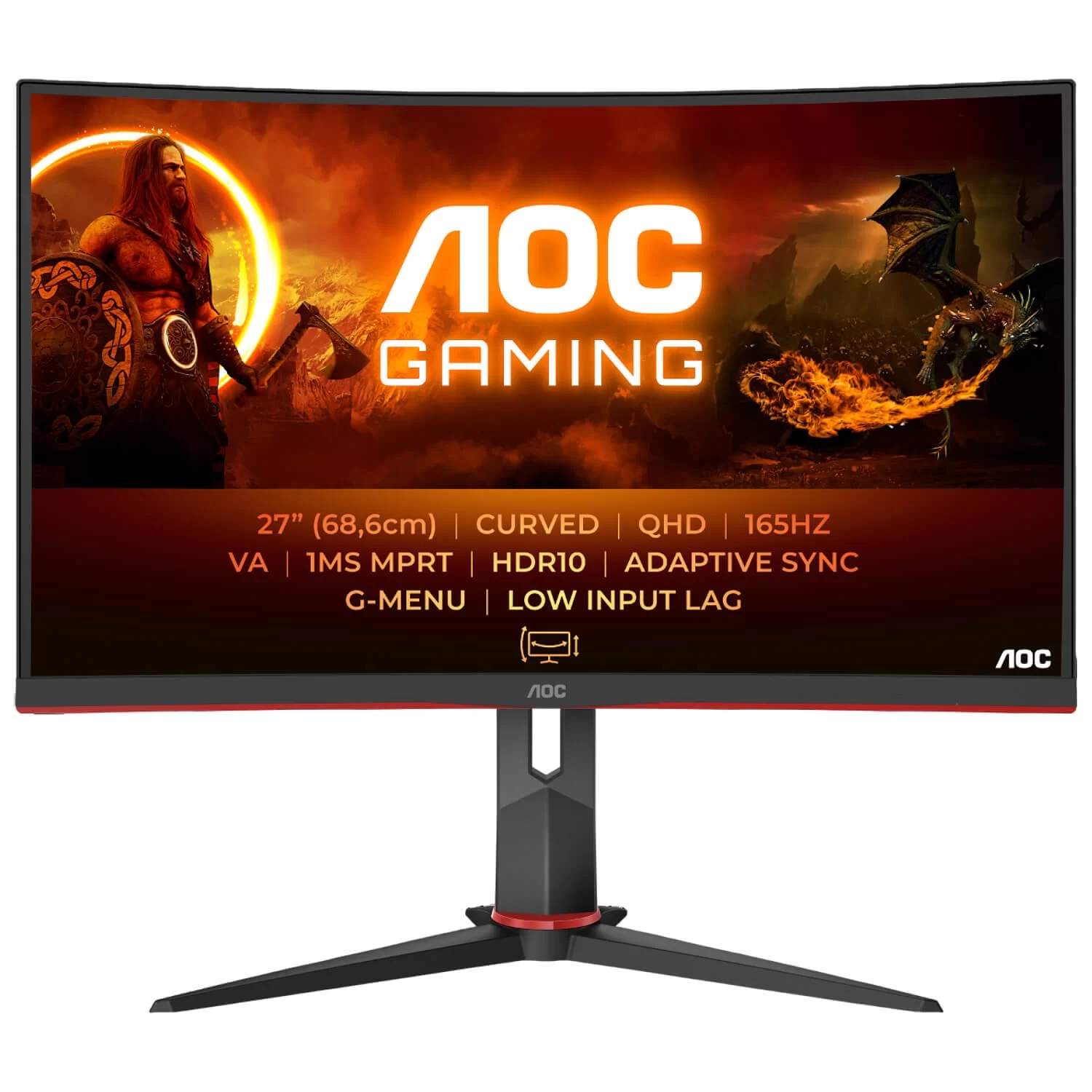 Curved gaming monitor AOC 27" VA QHD 165Hz 1ms 1500R CQ27G2S-BK Curved Color:black - parallel importer