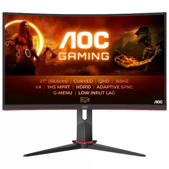 מסך מחשב קעור לגיימינג AOC 27" VA QHD 165Hz 1ms 1500R CQ27G2S-BK קעור צבע שחור - יבואן מקביל