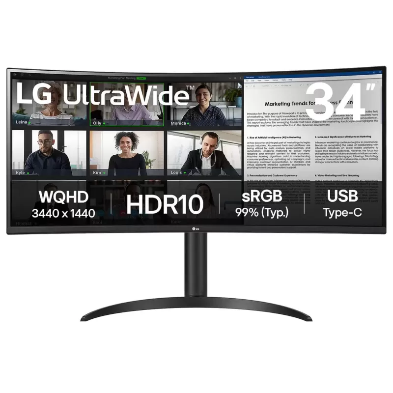 Монитор для ПК LG 34" UltraWide VA QHD 100Hz 5ms 1800R 34WR55QK-B UWQHD Цвет:чёрный - параллельный импортер