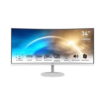 מסך גיימינג MSI PRO MP341CQW קעור 34" 100Hz UWQHD VA צבע לבן