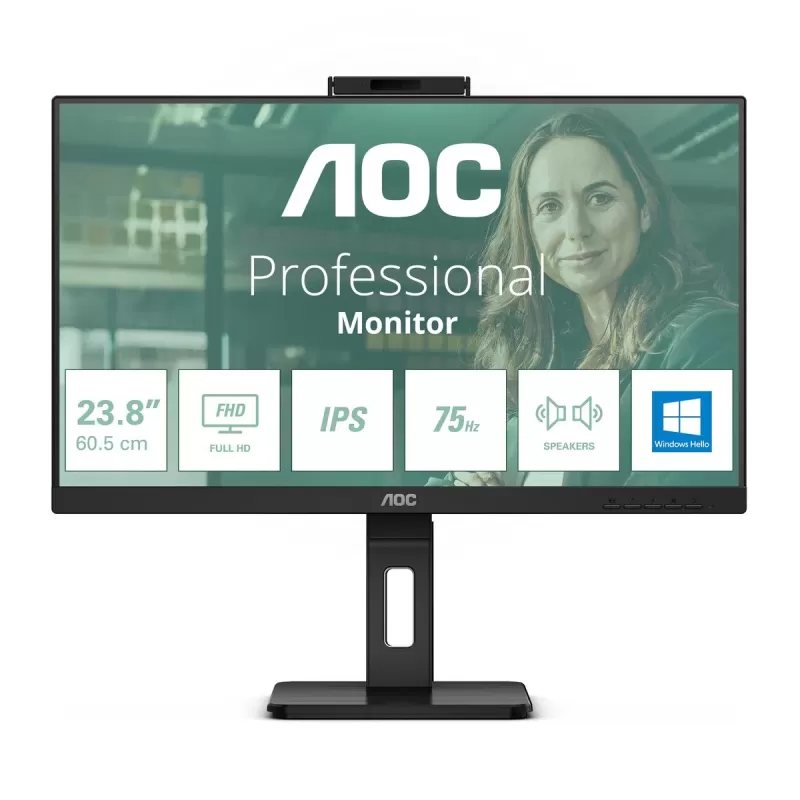 Computer Monitor AOC 23.8" FHD 100Hz 4ms w/Webcam USB-C PD90W IPS Monitor 24P3CW