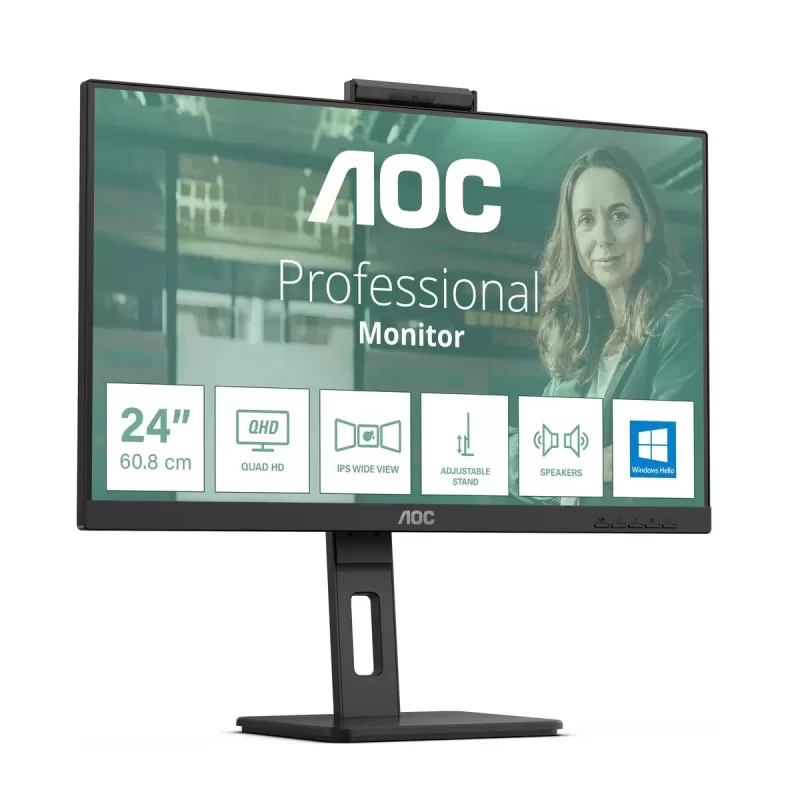 Computer Monitor AOC 23.8" FHD 100Hz 4ms w/Webcam USB-C PD90W IPS Monitor 24P3CW